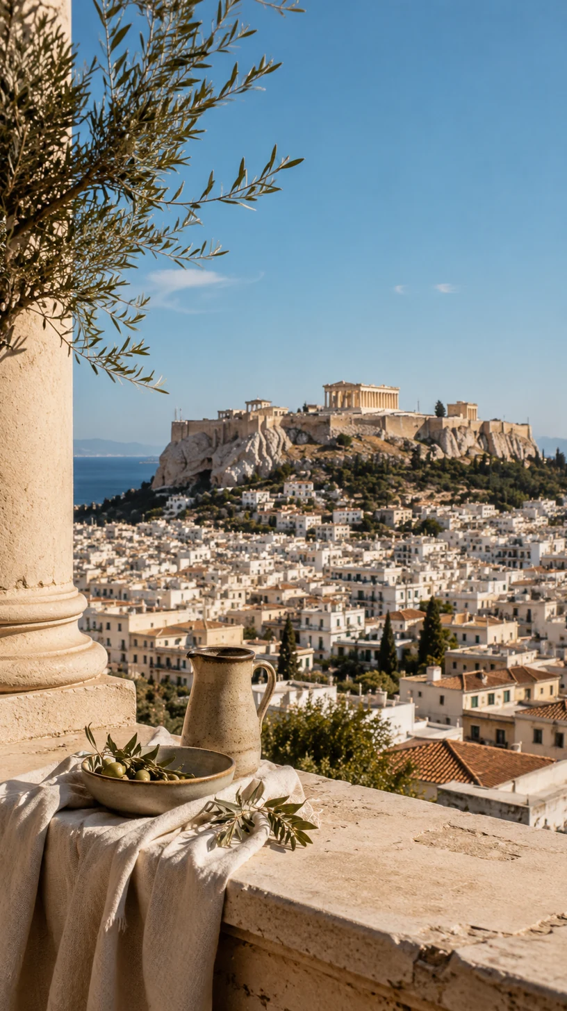 Αθηναϊκή ακρόπολη σε λευκό και αιγαιοπελαγίτικο μπλε φόντο